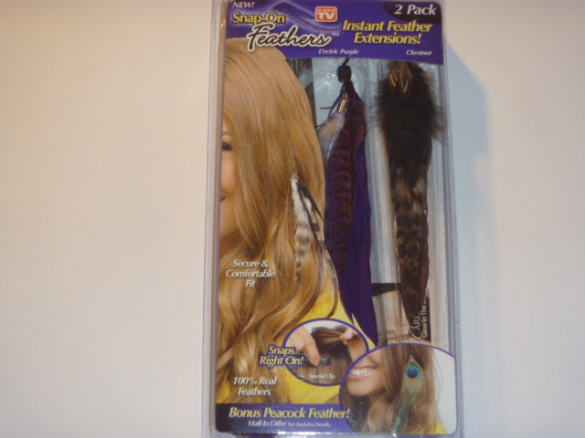 TeleBrands Snap-On Feather 2 Pack Instant Feather Extentions Electric Purple & Chestnut